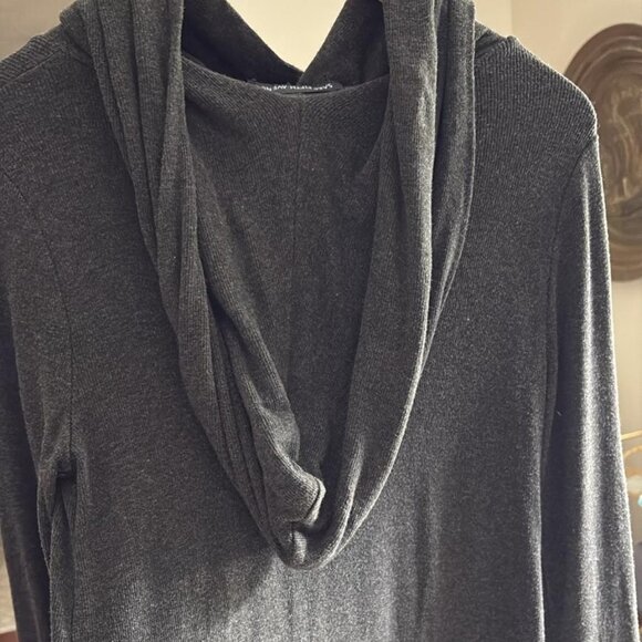 Soft Knit Cowl Neck Tunic Sweater Top Dark Gray Asymmetrical Hem - Picture 5 of 6